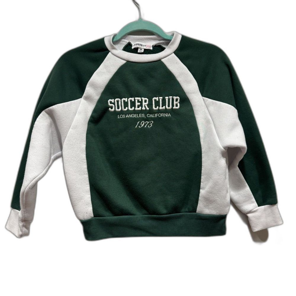 Harper & Ivy Sweatshirt Crewneck Graphic Green Soccer Club Top Girls sz Medium